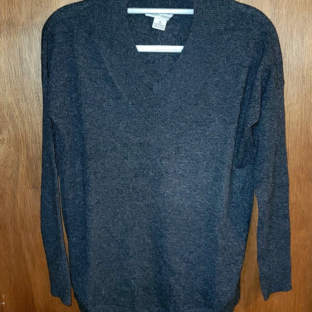 AUTUMN CASHMIRE Dark Grey V-Neck Sweater 100% Pure Cashmere Medium M